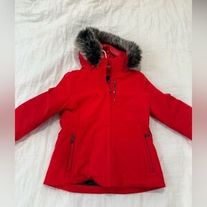 Red Hooded Jacket with detachable Faux Fur Trim